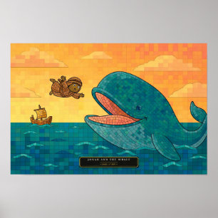 Poster Jonas et la Baleine — mosaïque de cubes