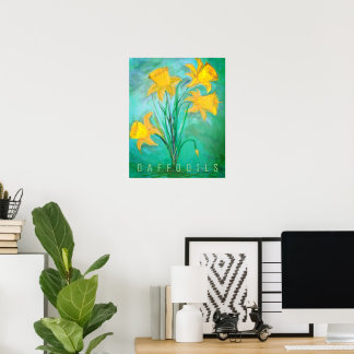 Poster Jonquilles au printemps. Peinture acrylique et num