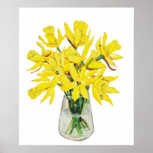 Poster jonquilles dorées peintes à la main dans le vase