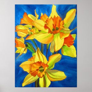 Poster Jonquilles jaunes, art floral original à l'aquarel
