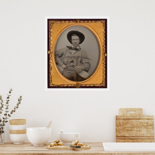 Poster Joseph Sharp, avec une hache, une poêle et un pist (Cuisine)