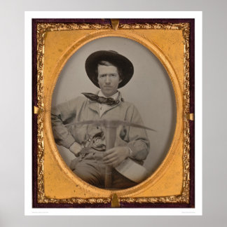 Poster Joseph Sharp, avec une pioche, une poêle et un fus