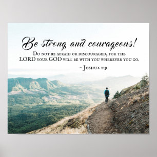 Poster Joshua 1:9 Be Strong and Courageous, Bible Versets