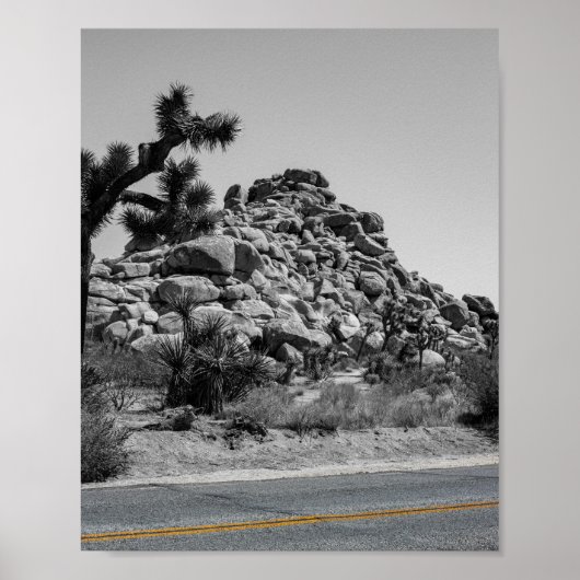 Poster Joshua Tree Rocks with Road - California Photo (Devant)