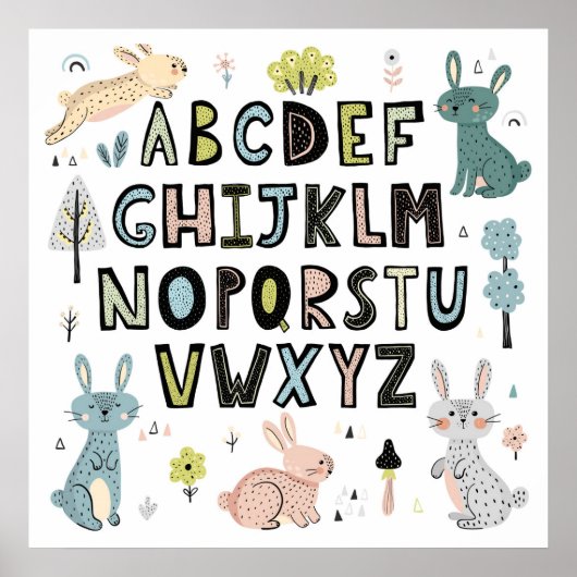 Poster Jote Lapin Lapin ABC Alphabet Lettres Éducatives (Devant)