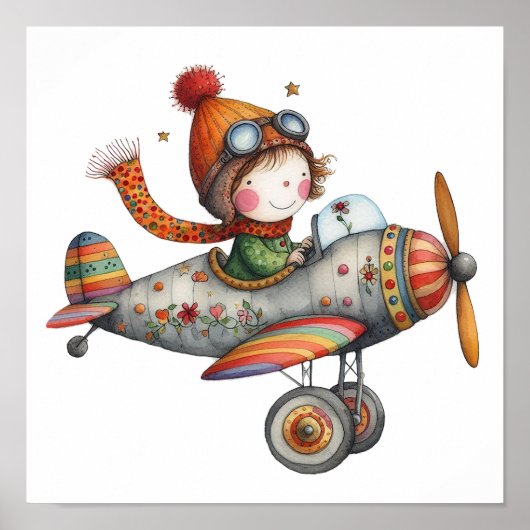 Poster Jote Old Propeller Plane Art pour enfants (Devant)
