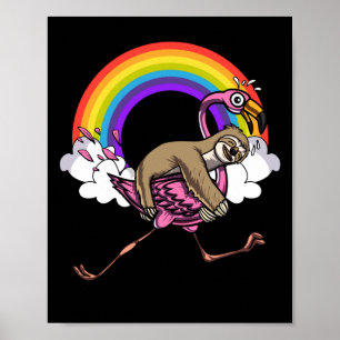Poster Jote Sloth équitation Flamant rose Oiseau Drôle Ar