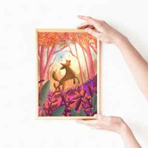 Poster Jouer amusant Chien coloré Forêt Bois Enfants Nurs