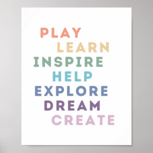 Poster Jouer, apprendre, inspirer, aider, explorer, rêver