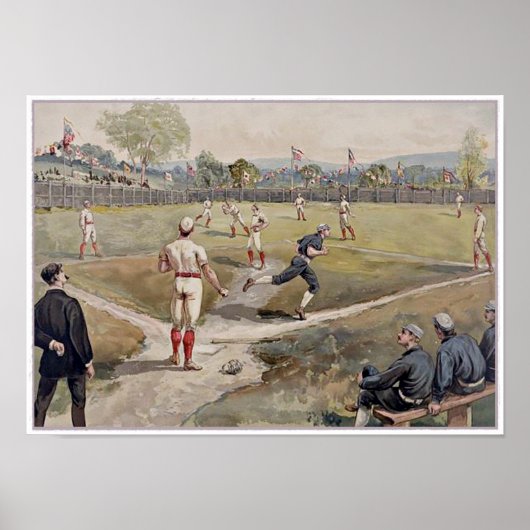 Poster Jouer au baseball Louis Prang Antique Print 1887 (Devant)