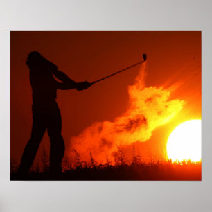 Poster Jouer au golf au coucher du soleil