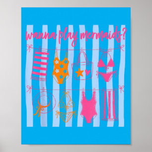 Poster Jouer aux sirènes ambiance estivale preppy girly p
