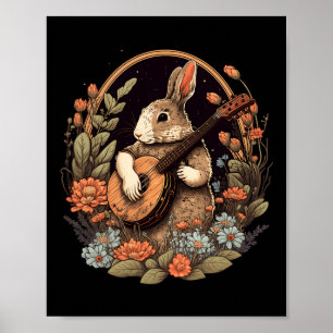 Poster Jouer Banjo Guitare Musique Rabbit Happy