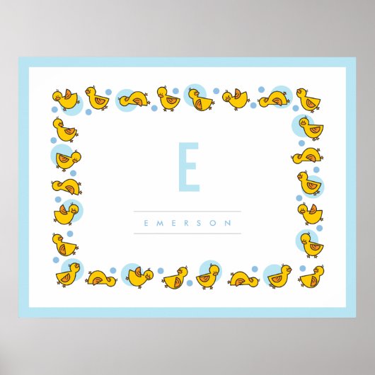 Poster Jouer Bébé Canards Monogramme Bleu Nourriture Mur (Devant)
