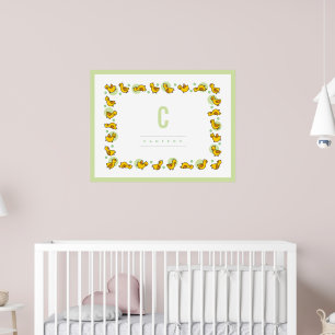 Poster Jouer Bébé Canards Monogramme Vert Nourriture Mur 