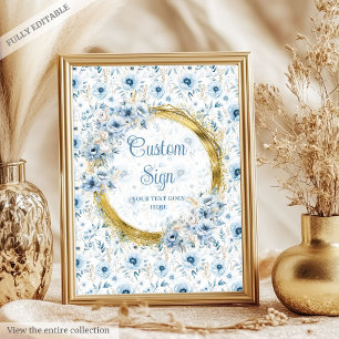 Poster Jouer bleu poussiéreux fleurs or garçon bébé perso