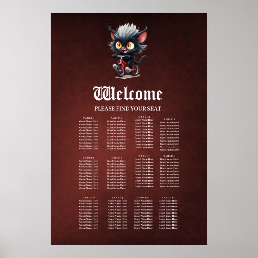 Poster Jouer Chat Noir sur Bicycle Rouge (Devant)