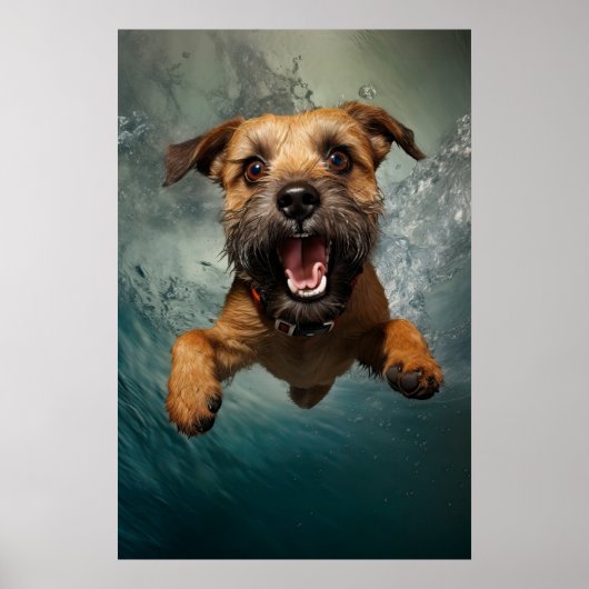 Poster Jouer Chien nager Design sous-marin (Devant)