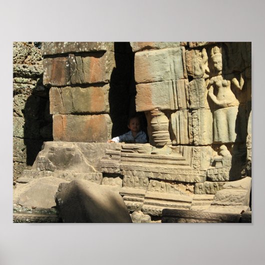 Poster Jouer dans les ruines ... Ta Prohm, Cambodge (Devant)