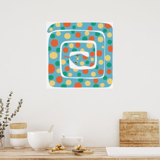 Poster Jouer Polka Dot Bleu Et Orange Serpent Abstrait (Cuisine)