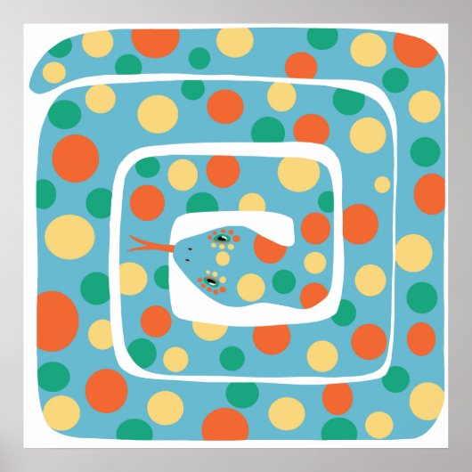 Poster Jouer Polka Dot Bleu Et Orange Serpent Abstrait (Devant)