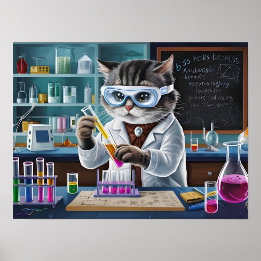 Poster Jouer scientifique de chats en laboratoire (Devant)