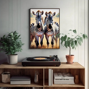 Poster Jouer Zebras Colorful Safari Inspiré Art