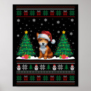 Poster Jouet Santa Hat Fox Terrier Chien Xmas Lumières Ar