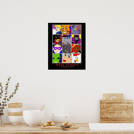 Poster Jouets de bobine : Collage de caractères (Cuisine)