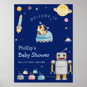 Poster Jouets pour garçons Robot Espace Bébé Bienvenue à