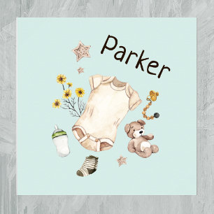 Poster Jouets Vintages Aquarelle Pépinière Turquoise