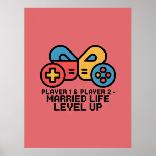Poster Joueur 1 & 2 Gamer Marié