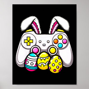 Poster Joueur Bunny Pâques Gamepad Oeufs Jeu Pour Enfants