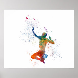 Poster Joueur de badminton à l'aquarelle