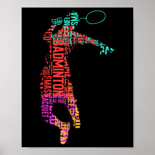 Poster Joueur de badminton coloré _ Raquette de navette _