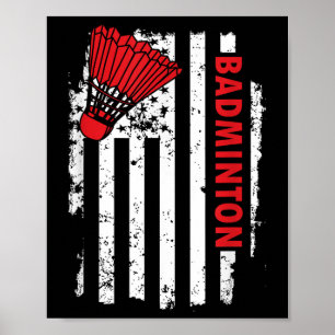 Poster Joueur de badminton Drapeau États-Unis Usa 