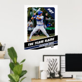 Poster Joueur de baseball cadeau personnalisable en bleu (Bureau à domicile)