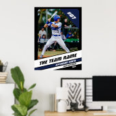 Poster Joueur de baseball Custom Cadeau noir blanc bleu (Bureau à domicile)