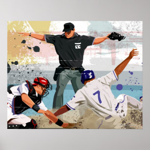 Poster Joueur de baseball en sécurité dans la plaque do