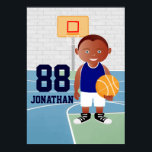 Poster Joueur de basket-ball<br><div class="desc">On can create this in any basketball uniform color or change element of the boy as required. A cute basketball design for any Birthday of a future basketball player or basketball fan, featuring a young basketball player wearing a jersey and holding a basketball a basketball court. Parfait pour tout Birthday...</div>
