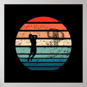 Poster Joueur de basket-ball slunk coucher de soleil rétr