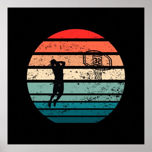 Poster Joueur de basket-ball slunk coucher de soleil rétr (Devant)