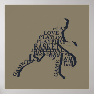 Poster joueur de basketball dribant avec texte intégral d