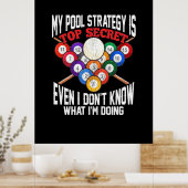 Poster Joueur de billard | Ma stratégie de pool est très  (Cuisine)