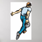 Poster Joueur de bowling rétro lancer la balle (Devant)