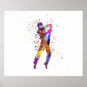 Poster Joueur de cricket à l'aquarelle