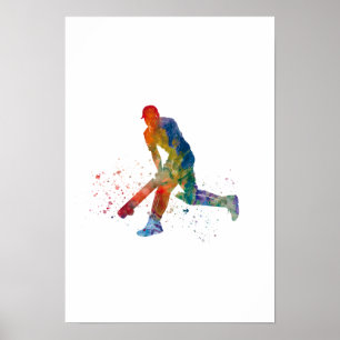 Poster Joueur de cricket à l'aquarelle