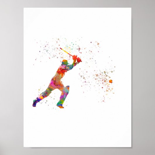 Poster Joueur de cricket en aquarelle (Devant)
