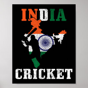 Poster Joueur de cricket indien Sports Drapeau indien Cri