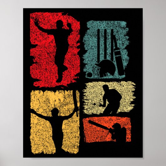 Poster Joueur de cricket Silhouette de cricket rétro Cric (Devant)